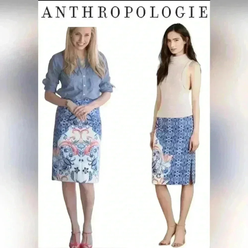 Anthropologie Moulinette Soeurs Floral Print Side Slit Pencil Skirt Size 4 #010